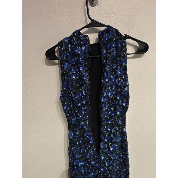 Alice + Olivia Stacey Bendet Sequin Dress Cobalt Blue Black Midi Sheath Size 2 - Picture 7 of 9